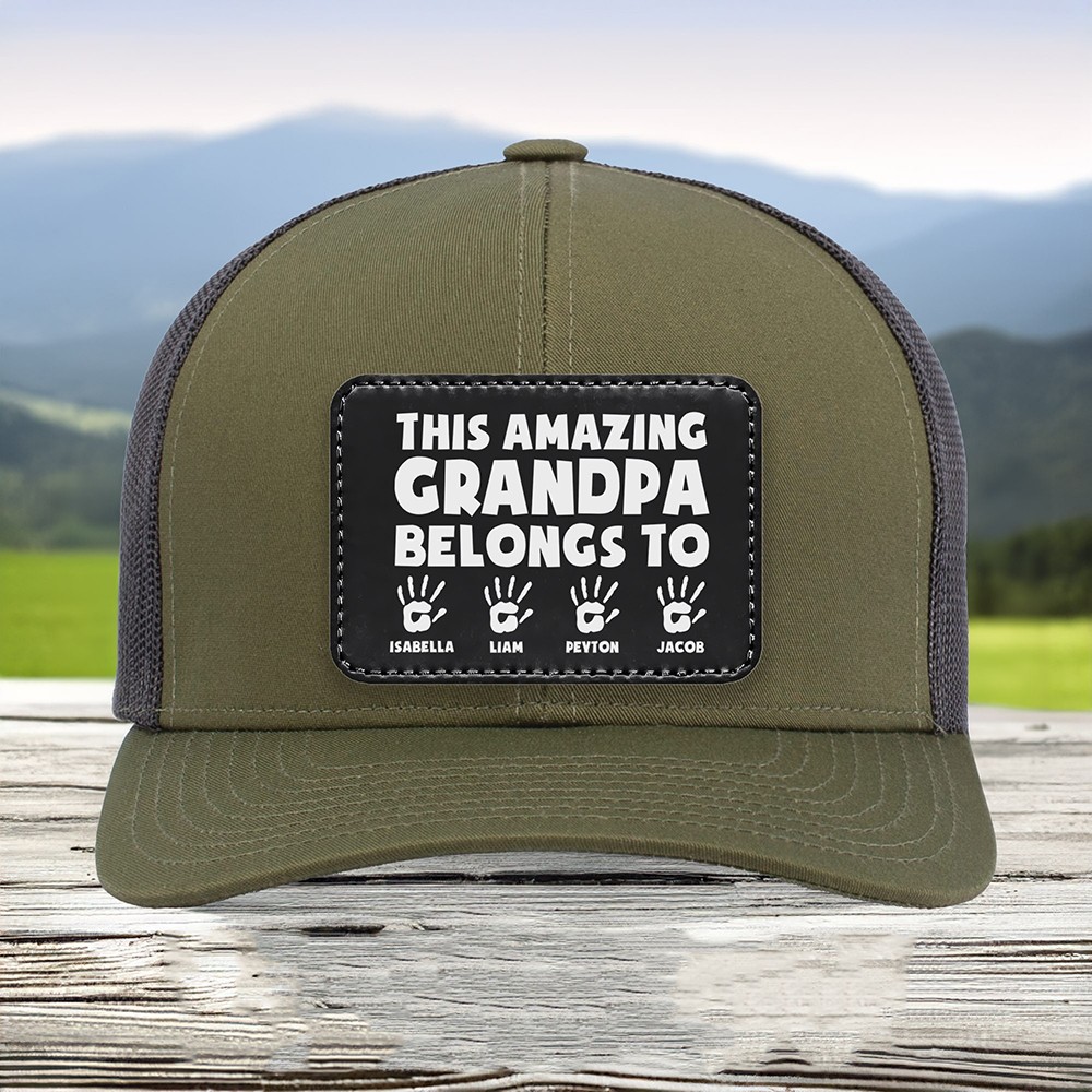 Personalised Dad Hat with Kids Names Leather Patch Trucker Hat Father's Day Gift