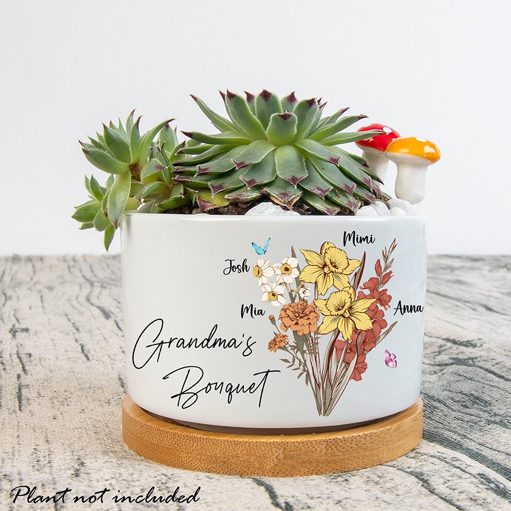 Custom Birth Month Flower Plant Pot Grandma's Garden Plant Pot Mother's Day Gift