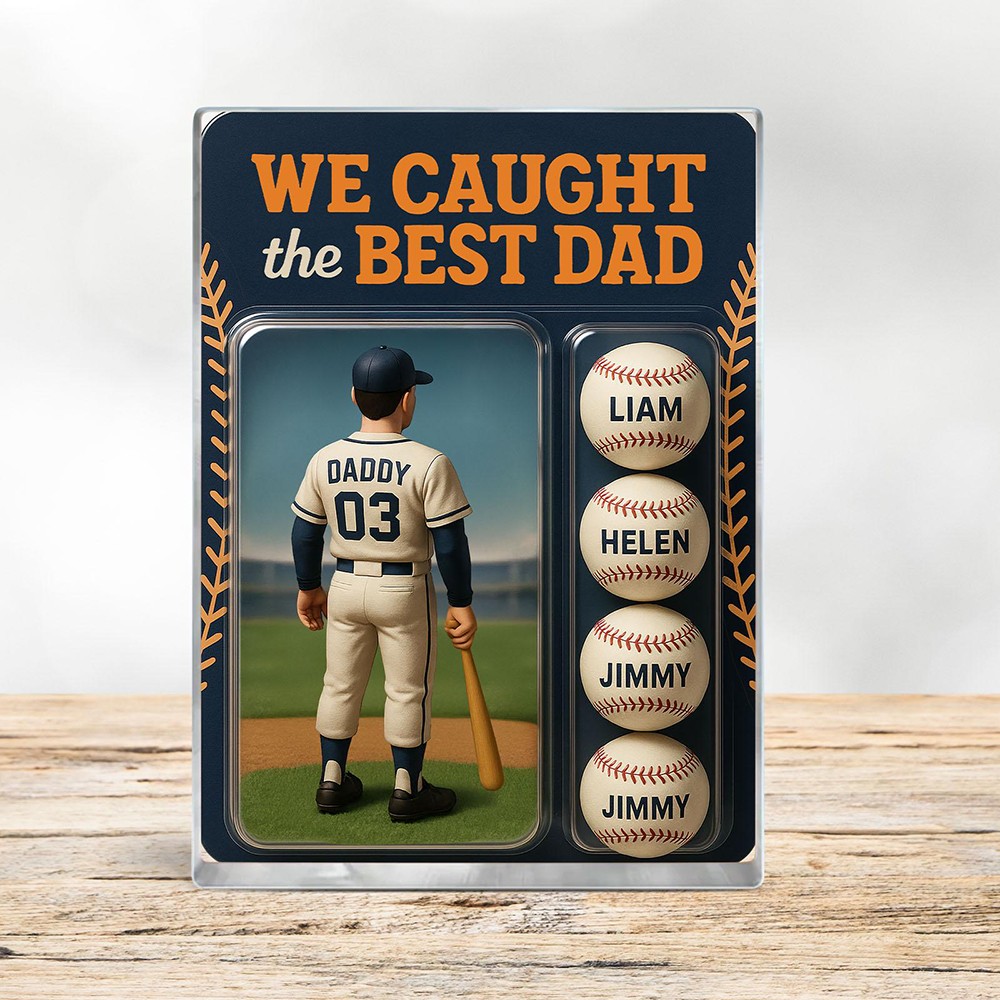 I Caught The Best Dad Baseball Gift Custom Figure Acrylic Block Personalized Fathers Day Gift
