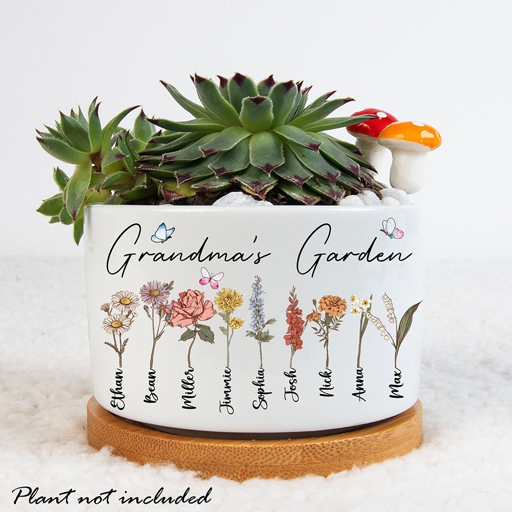 Custom Birth Month Flower Plant Pot Grandma's Garden Plant Pot Mother's Day Gift