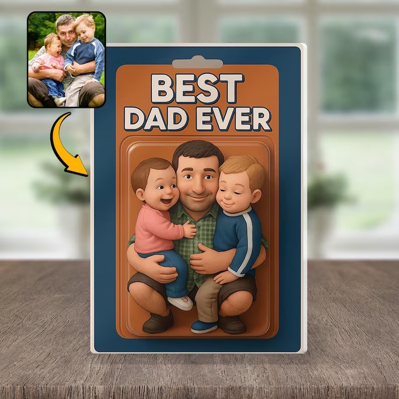 Custom Photo Dad And Kids Action Figure Acrylic Block Father's Day Gift