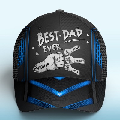 Personalised Dad Hat with Kids Names Leather Patch Trucker Hat Father's Day Gift