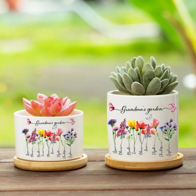 Custom Birth Month Flower Plant Pot Grandma's Garden Plant Pot Mother's Day Gift