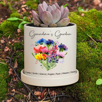 Custom Birth Month Flower Plant Pot Grandma's Garden Plant Pot Mother's Day Gift