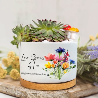 Custom Birth Month Flower Plant Pot Grandma's Garden Plant Pot Mother's Day Gift