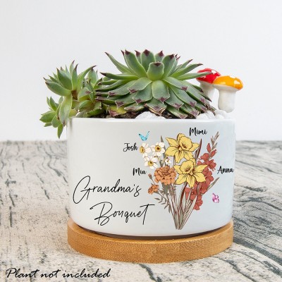 Custom Birth Month Flower Plant Pot Grandma's Garden Plant Pot Mother's Day Gift