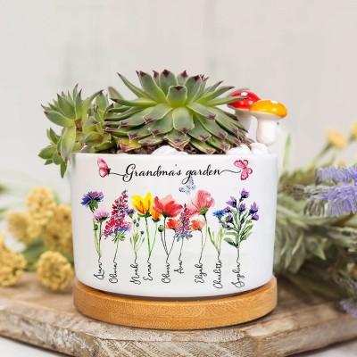 Custom Birth Month Flower Plant Pot Grandma's Garden Plant Pot Mother's Day Gift