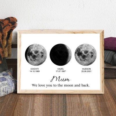 Personalised Moon Phase Wood Frame Mother's Day Gift