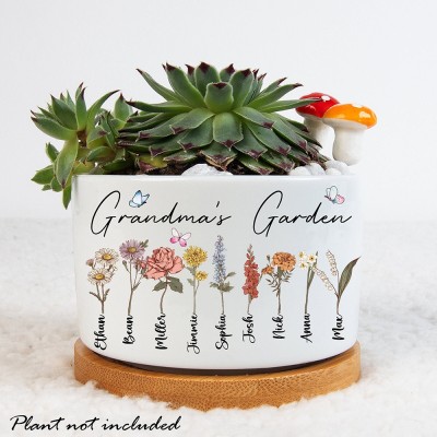 Custom Birth Month Flower Plant Pot Grandma's Garden Plant Pot Mother's Day Gift