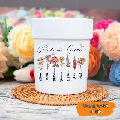 Custom Birth Month Flower Plant Pot Grandma's Garden Plant Pot Mother's Day Gift
