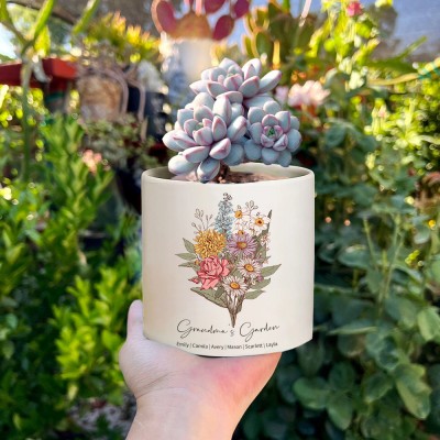 Custom Birth Month Flower Plant Pot Grandma's Garden Plant Pot Mother's Day Gift