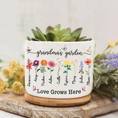Custom Birth Month Flower Plant Pot Grandma's Garden Plant Pot Mother's Day Gift