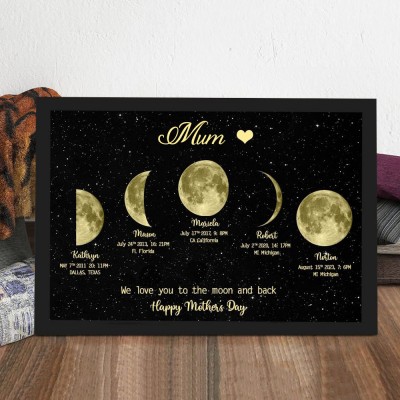 Personalised Moon Phase Wood Frame Mother's Day Gift
