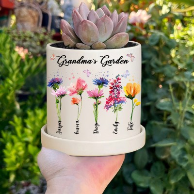 Custom Birth Month Flower Plant Pot Grandma's Garden Plant Pot Mother's Day Gift