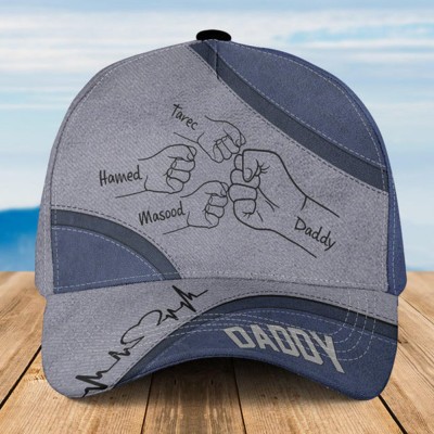 Personalised Dad Hat with Kids Names Leather Patch Trucker Hat Father's Day Gift