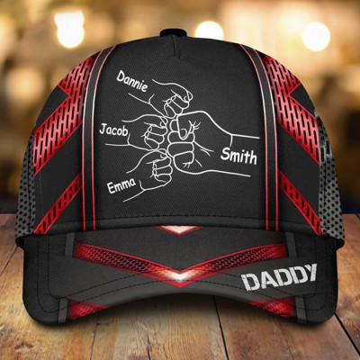 Personalised Dad Hat with Kids Names Leather Patch Trucker Hat Father's Day Gift