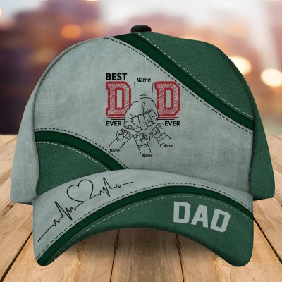 Personalised Dad Hat with Kids Names Leather Patch Trucker Hat Father's Day Gift
